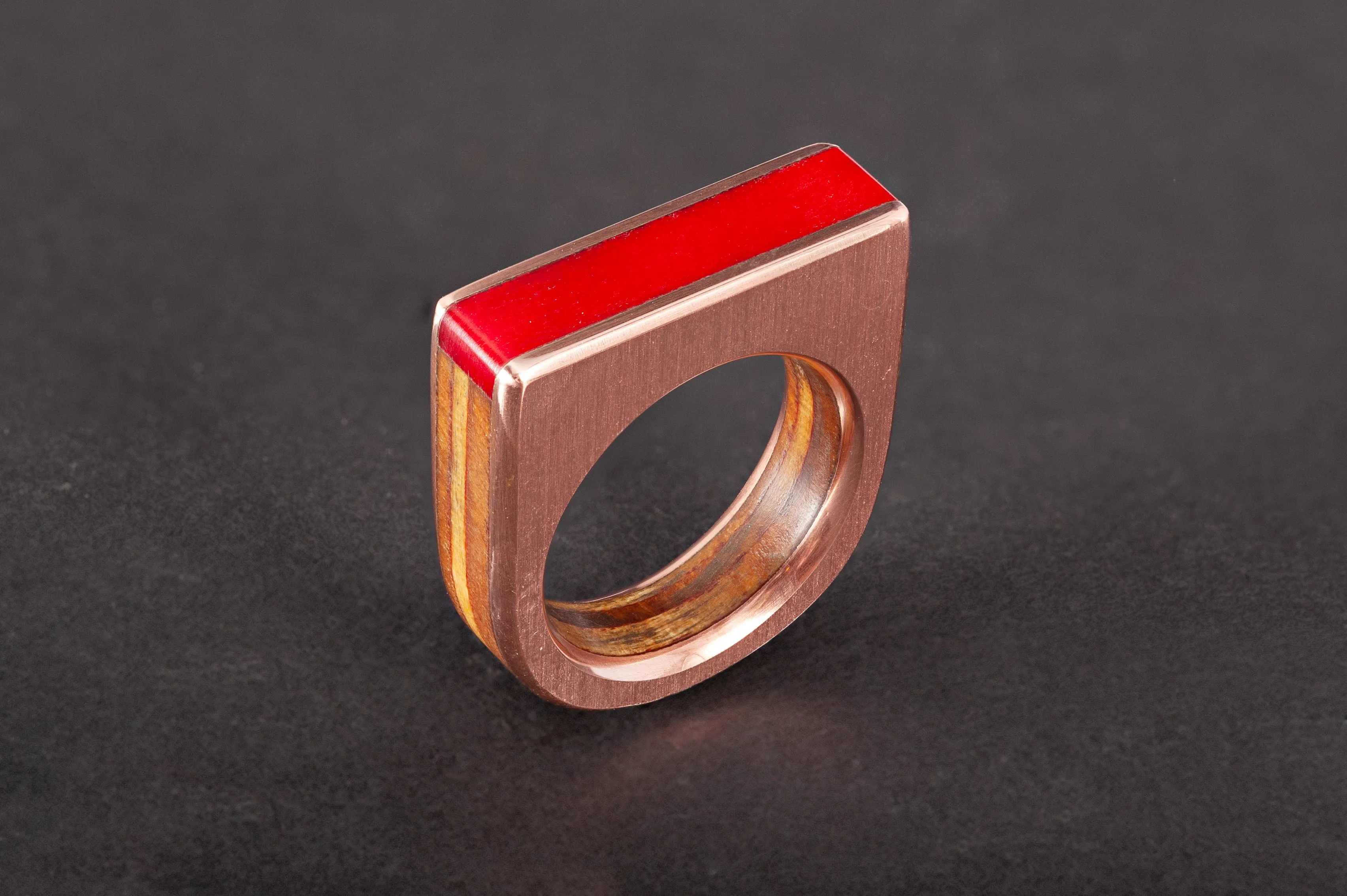 Red Camel Bone & Copper Ring - Size 7