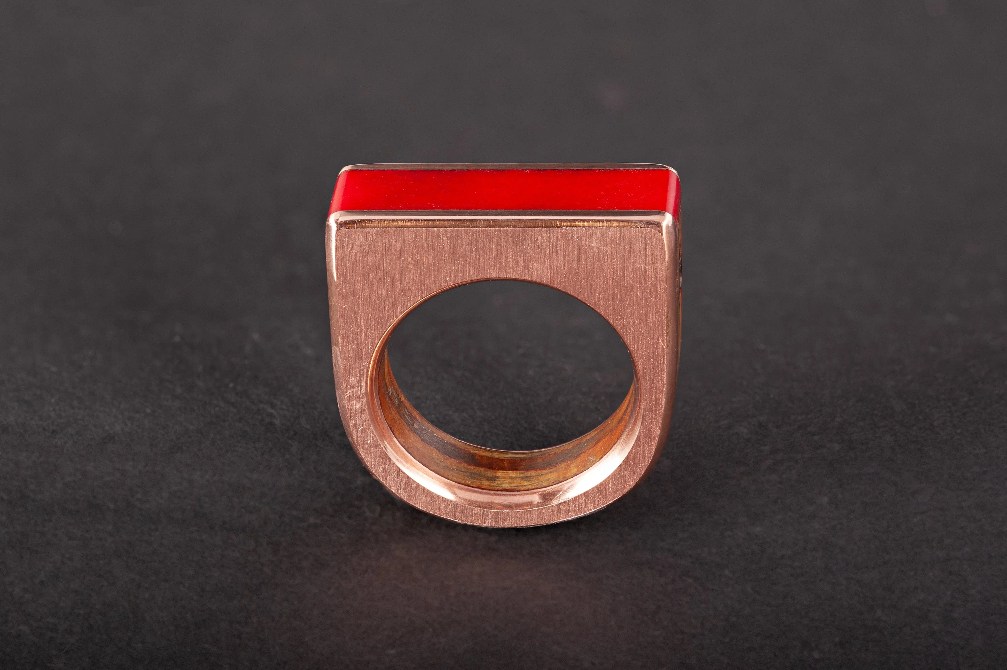 Red Camel Bone & Copper Ring - Size 7