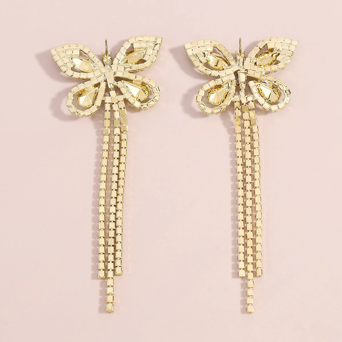 Red Crystal & Cubic Zirconia 18K Gold-Plated Butterfly Tassel Drop Earrings