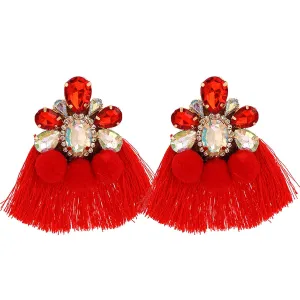 Red Crystal & Cubic Zirconia Polyster 18K Gold-Plated Tassel Drop Earrings