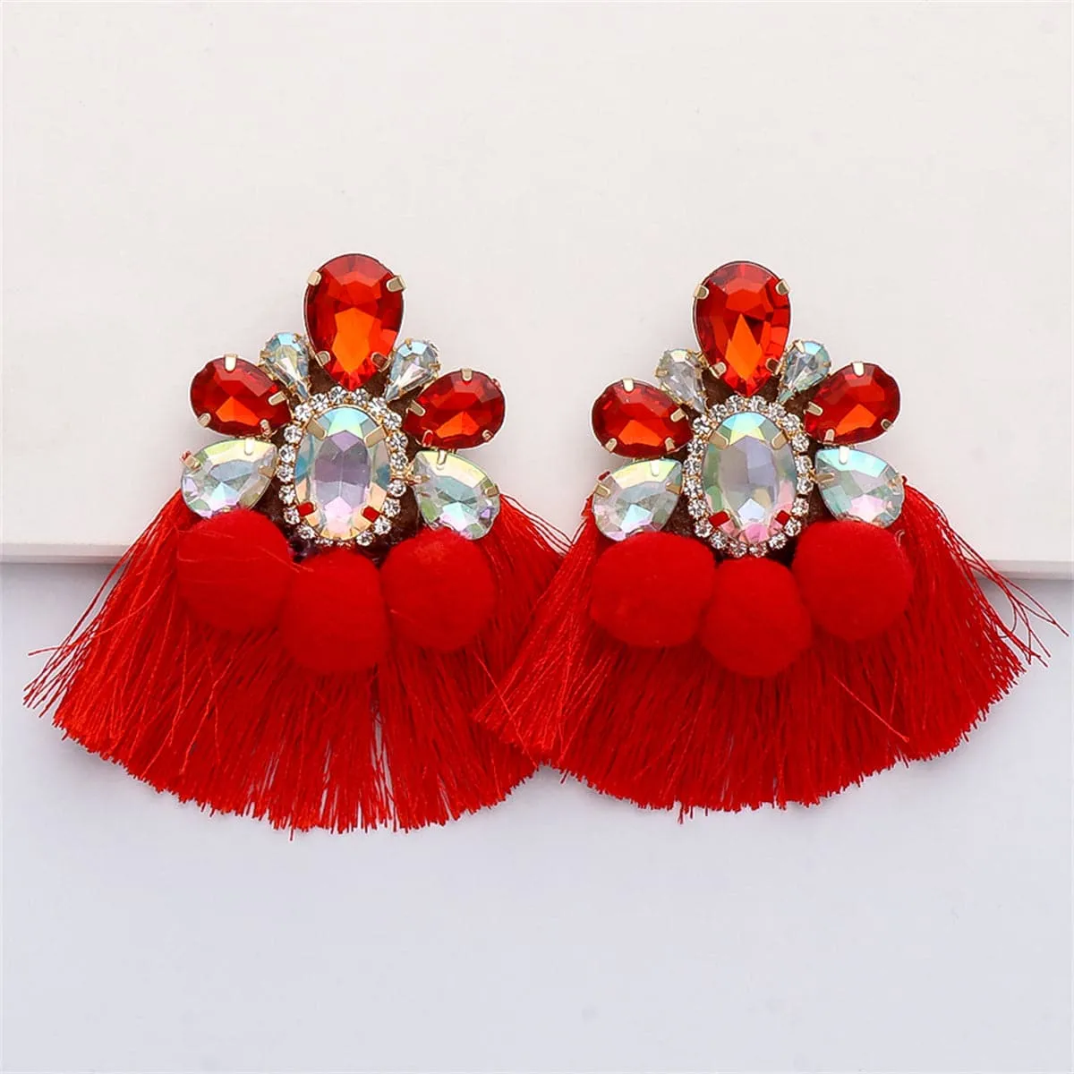 Red Crystal & Cubic Zirconia Polyster 18K Gold-Plated Tassel Drop Earrings