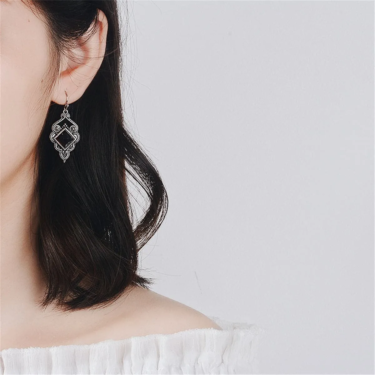 Red Crystal & Silver-Plated Princess Cut Drop Earrings
