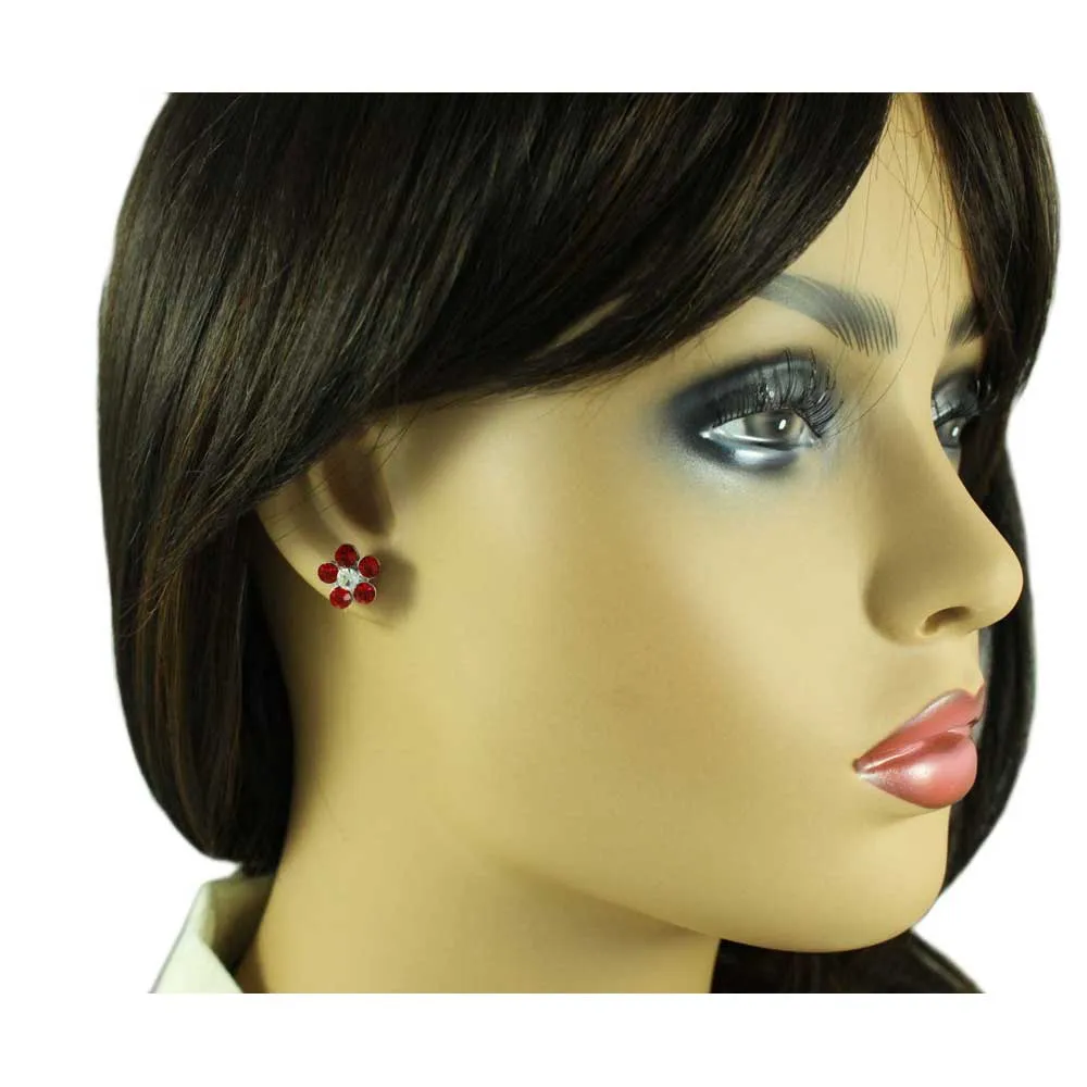 Red Crystal Daisy Stud Pierced Earring - PRL984ERD