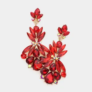 Red Crystal Floral Dangle Earrings | 280858