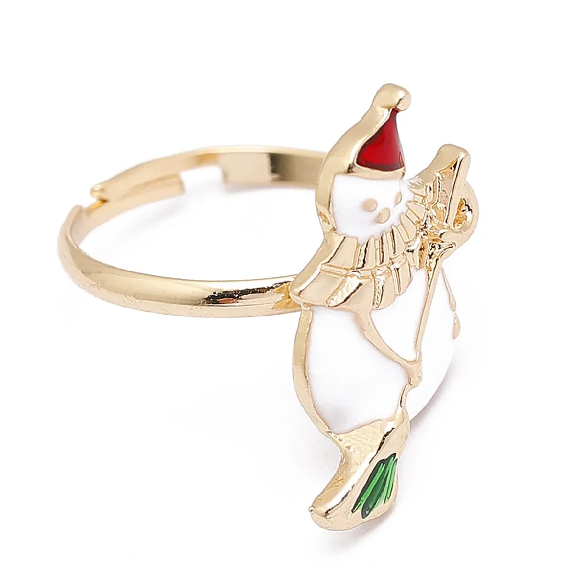 Red Enamel & 18K Gold-Plated Snowman Adjustable Ring