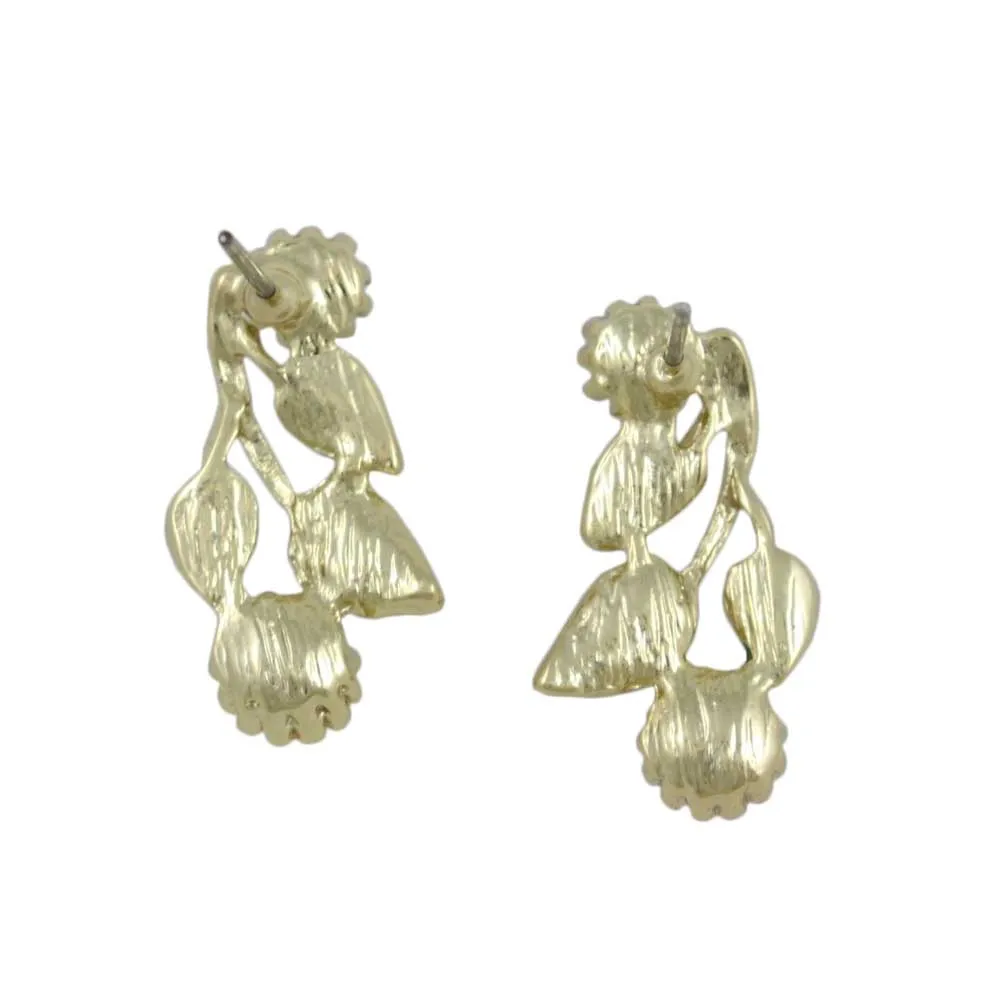 Red Holly Berries with Green Leaves Pierced Earring - XP621E