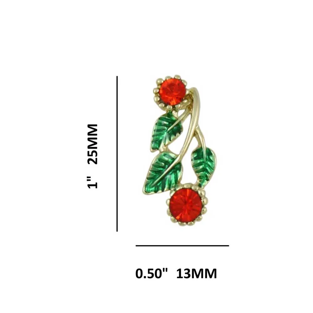 Red Holly Berries with Green Leaves Pierced Earring - XP621E