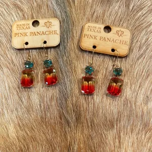 Red ombre rectangle on aqua rectangle rhinestone earring