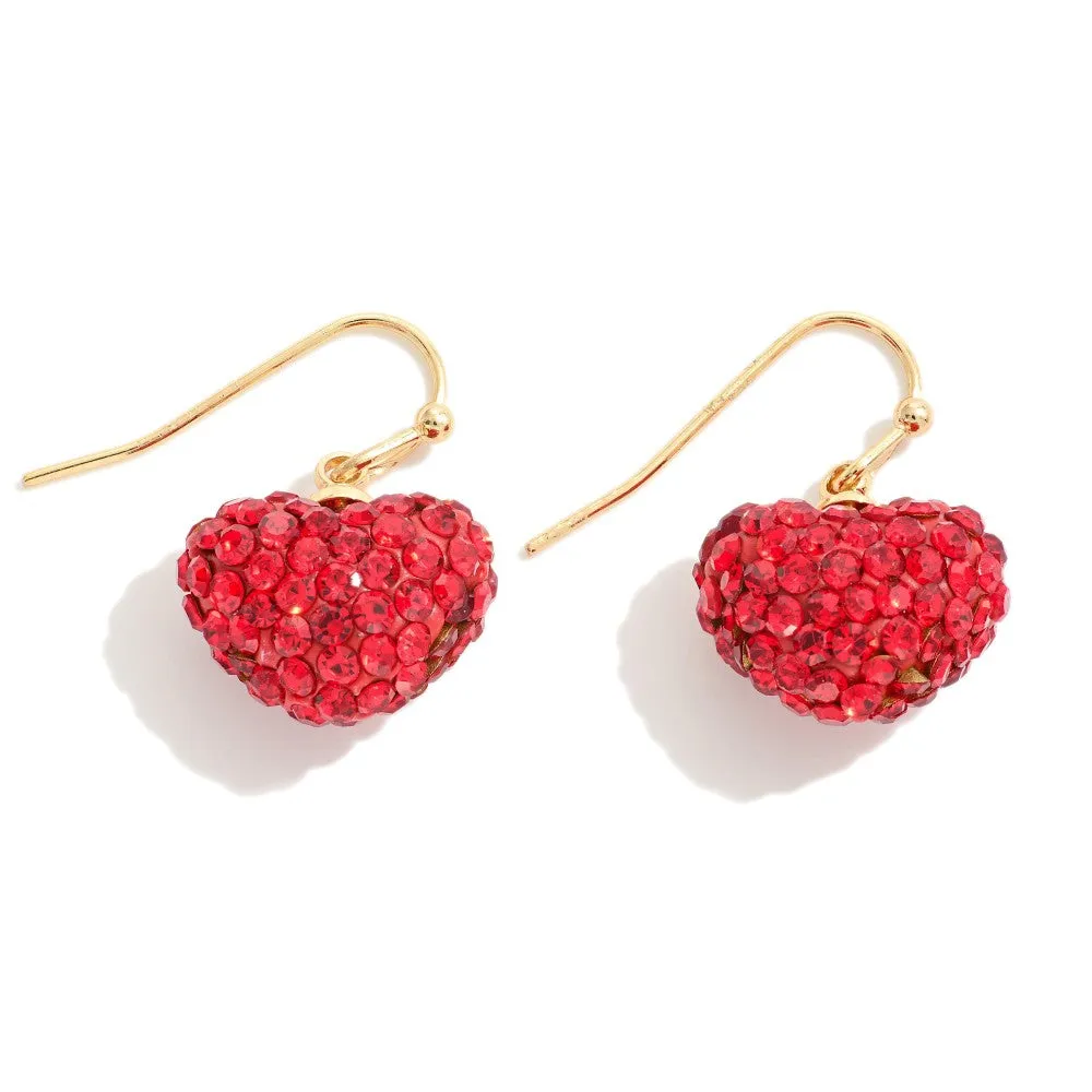 Red Rhinestone Heart Dangle Earrings