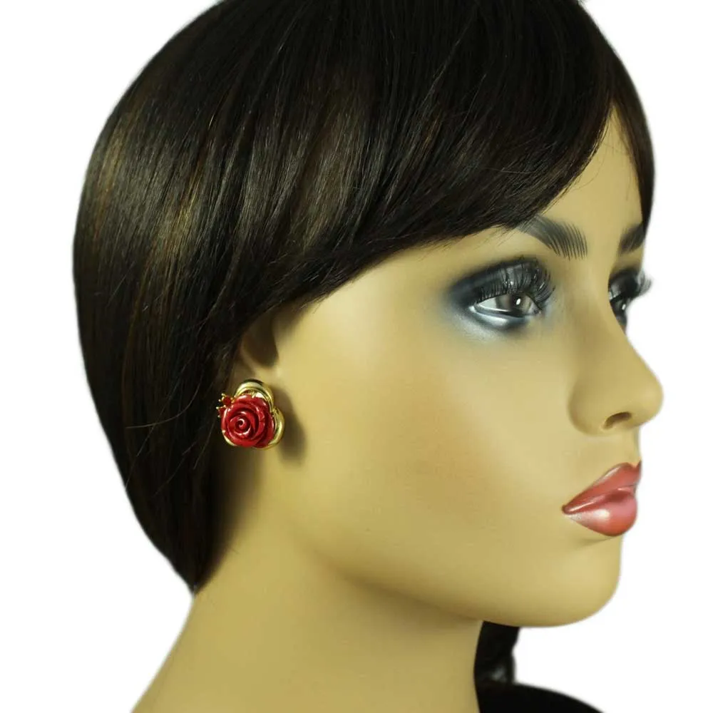 Red Rose with Red Crystals Clip On Earring - REC030C
