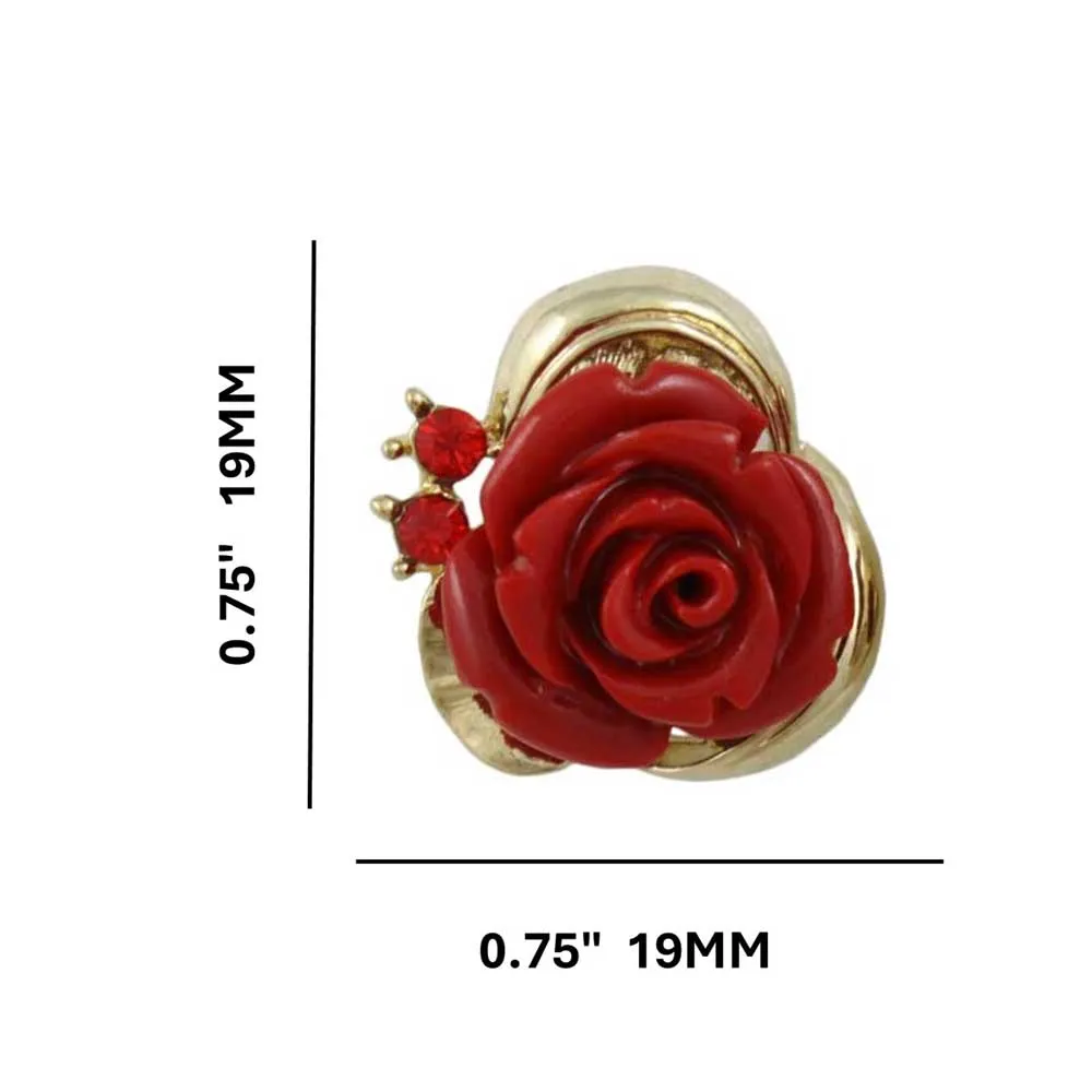 Red Rose with Red Crystals Clip On Earring - REC030C