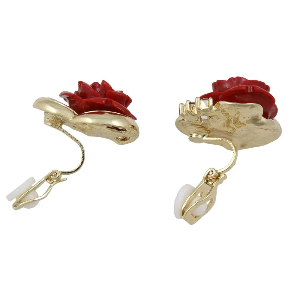 Red Rose with Red Crystals Clip On Earring - REC030C