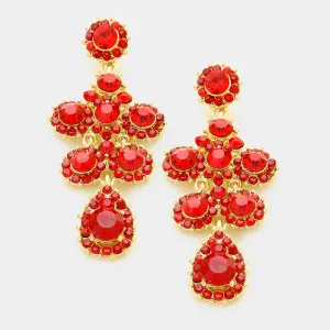 Red Round Crystal and Rhinestone Drop Earrings | 219799