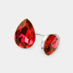 Red Teardrop Crystal Silver Earrings