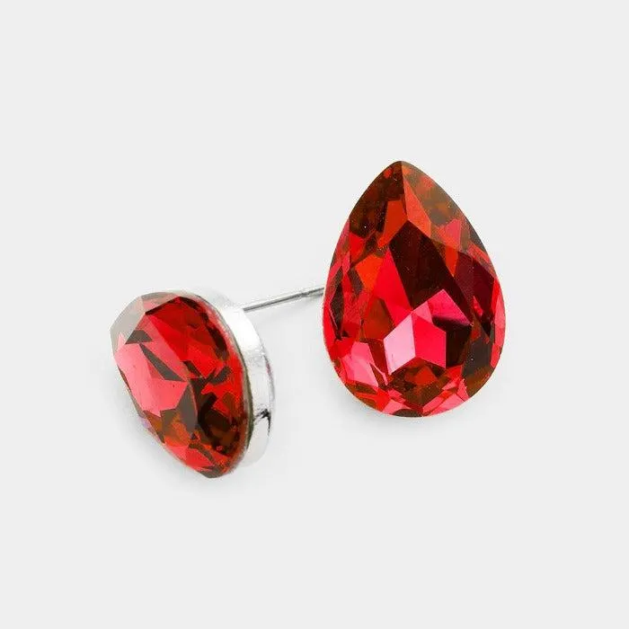 Red Teardrop Crystal Silver Earrings