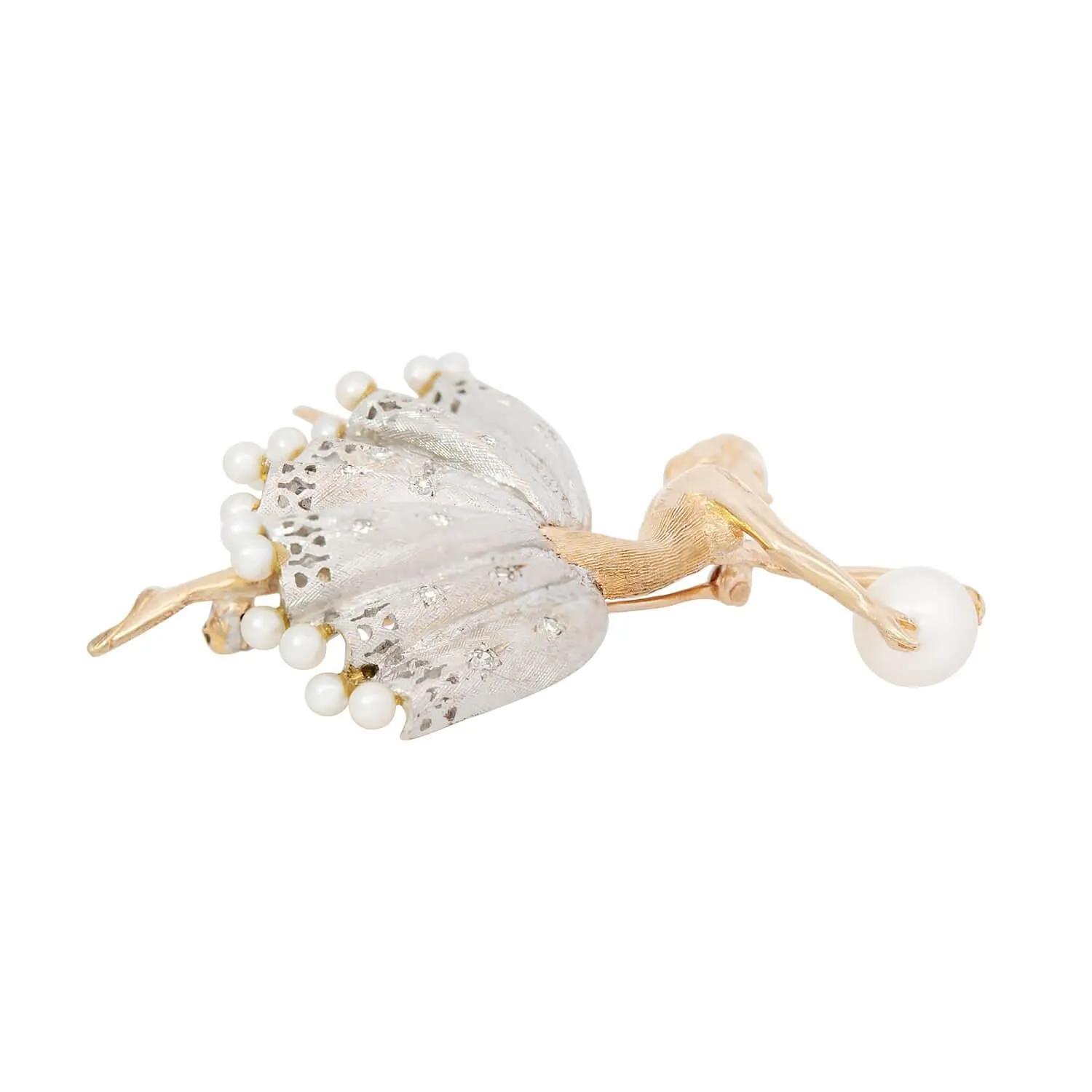 Retro 14k White/Yellow with Diamonds & Pearl Ballerina Pin