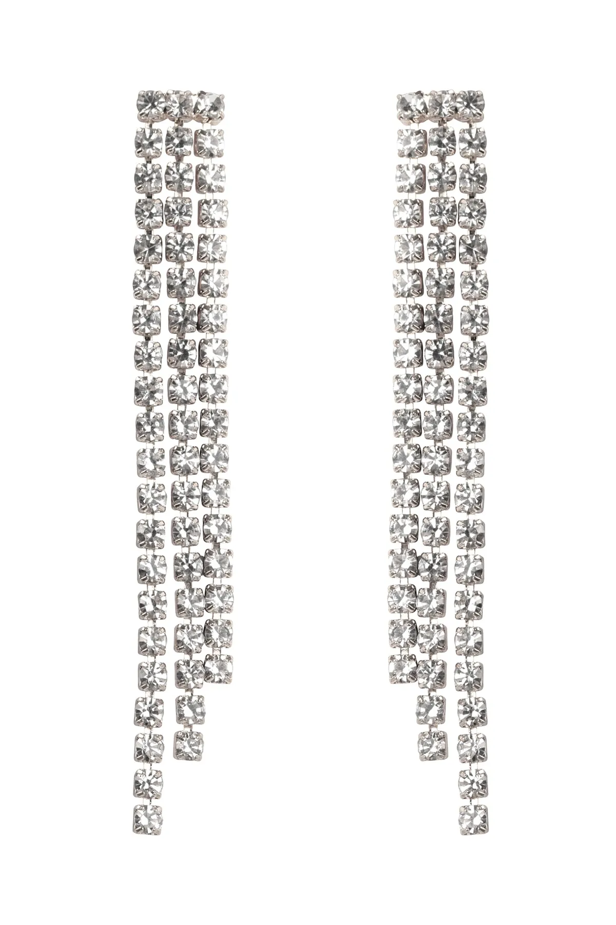 RHINESTONE 3 LINE FRINGE DROP EARRINGS