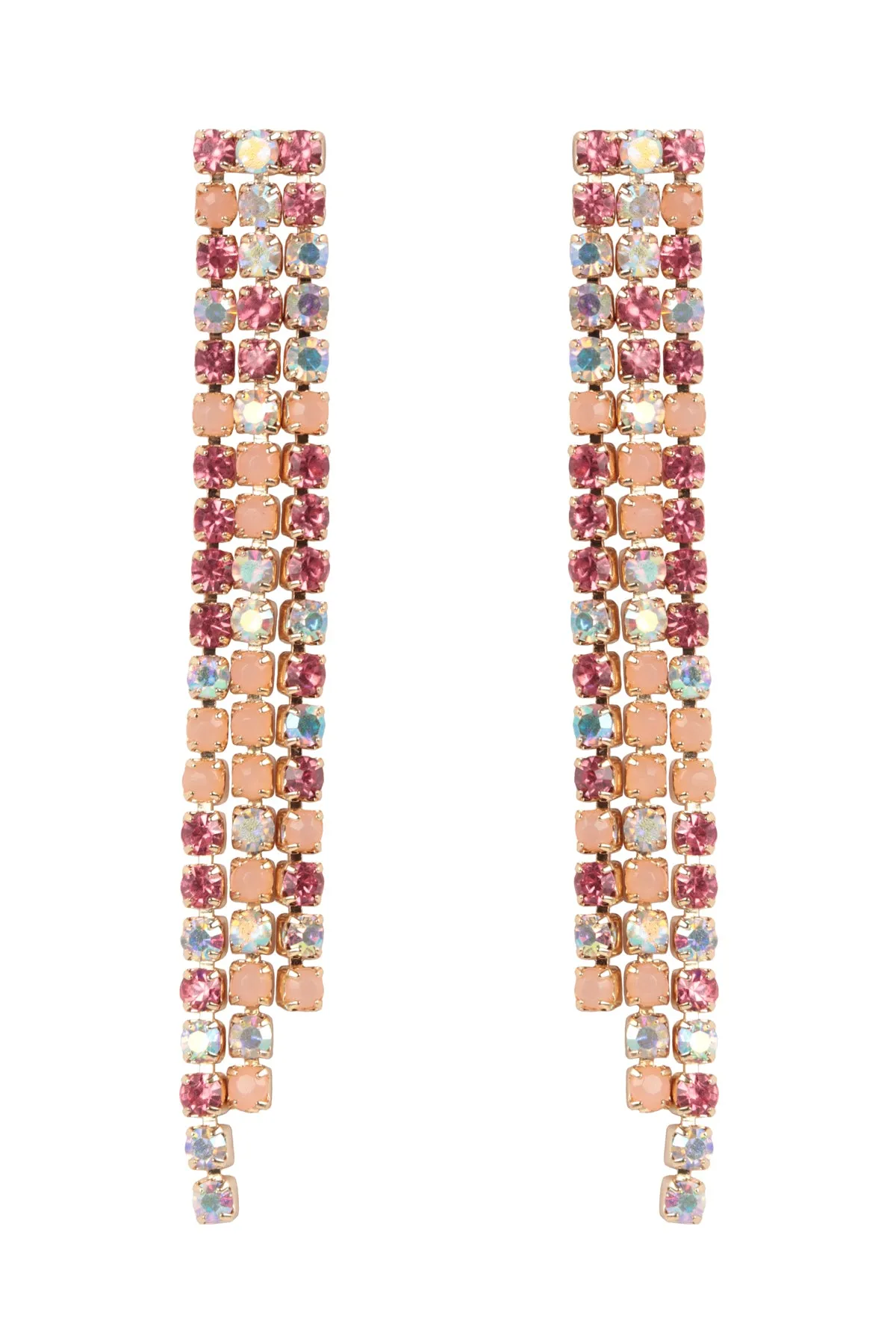 RHINESTONE 3 LINE FRINGE DROP EARRINGS