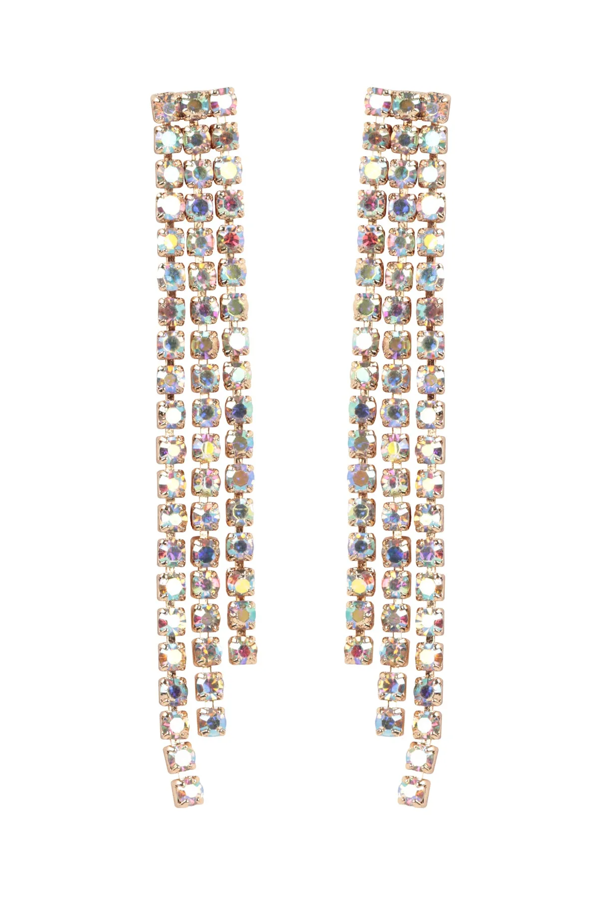 RHINESTONE 3 LINE FRINGE DROP EARRINGS