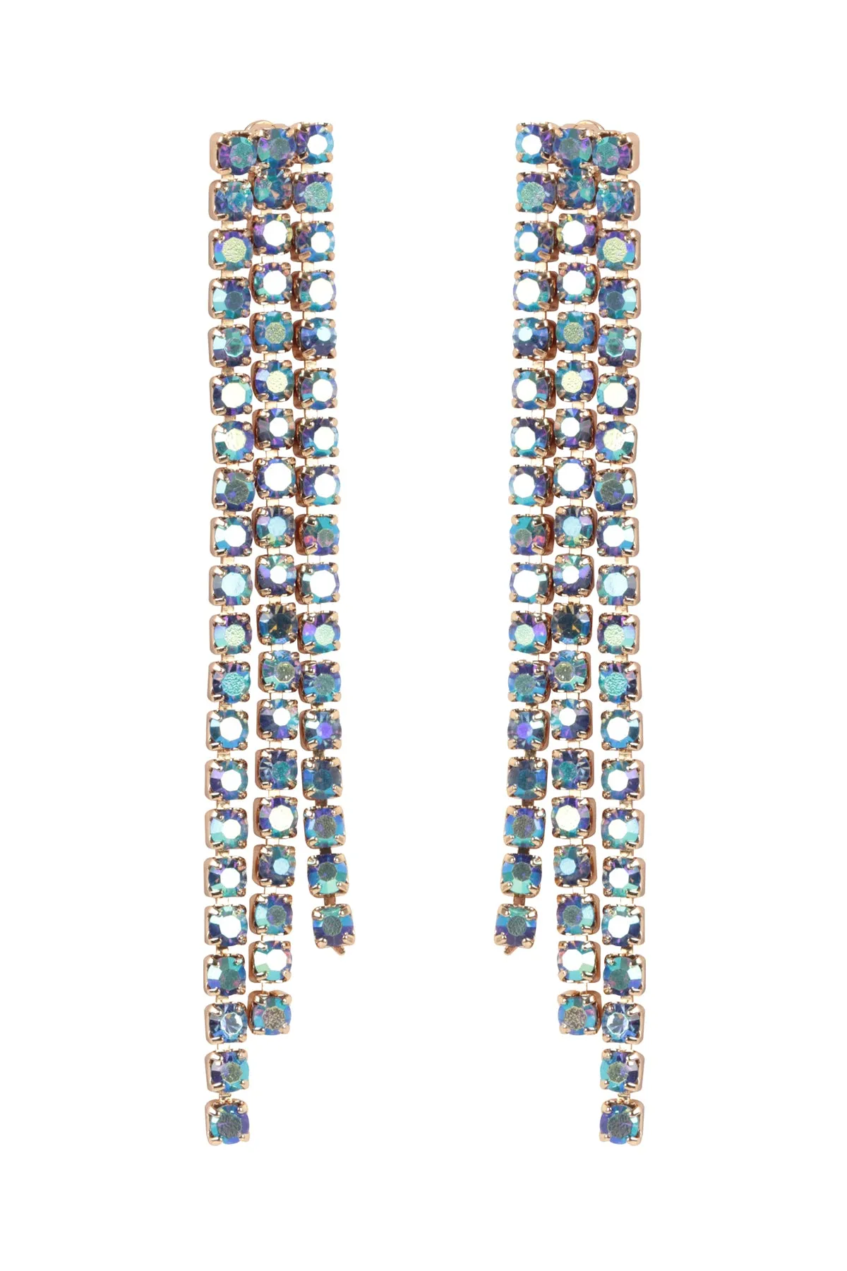 RHINESTONE 3 LINE FRINGE DROP EARRINGS