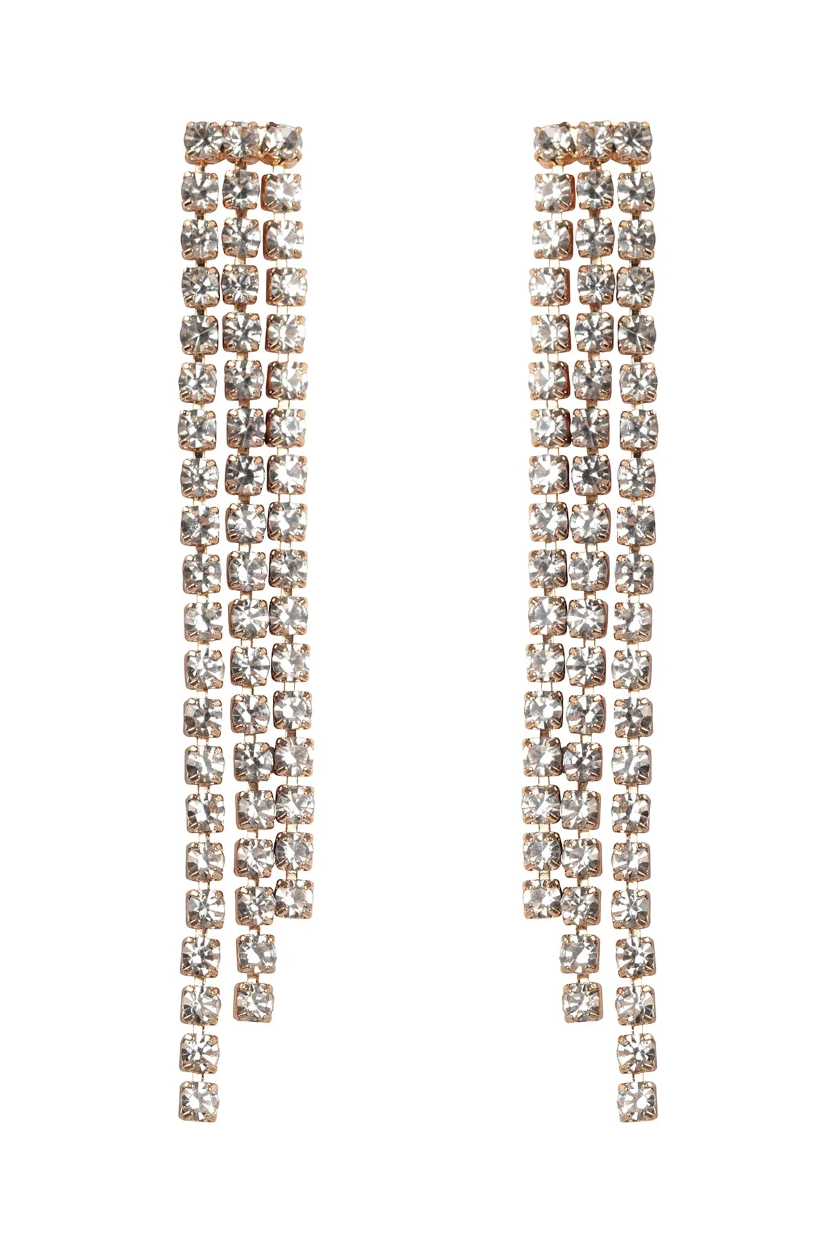 RHINESTONE 3 LINE FRINGE DROP EARRINGS