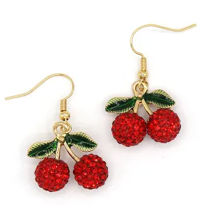 Rhinestone Cherry Drop Red Earrings