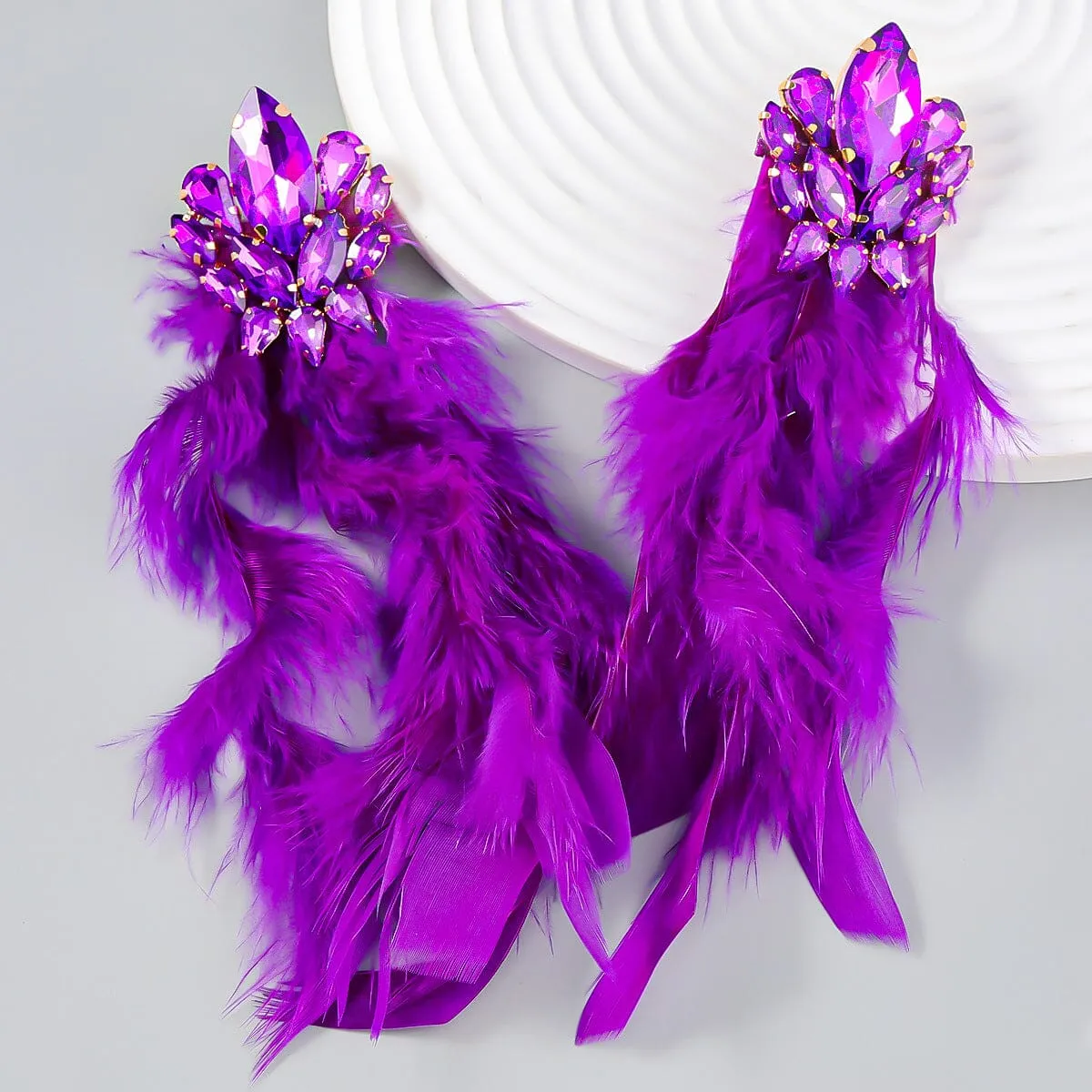 RHINESTONE FEATHER EARRINGS