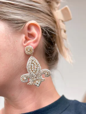 Rhinestone Fleur De Lis Statement Earrings