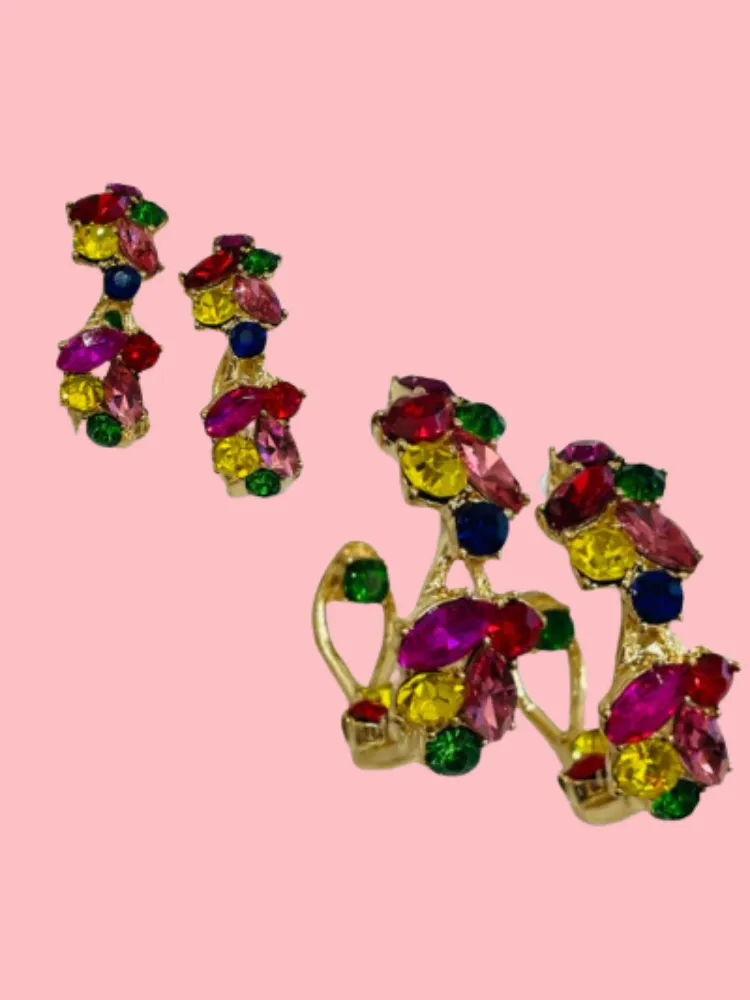 Rhinestone Flower Hoop Earring -Multi