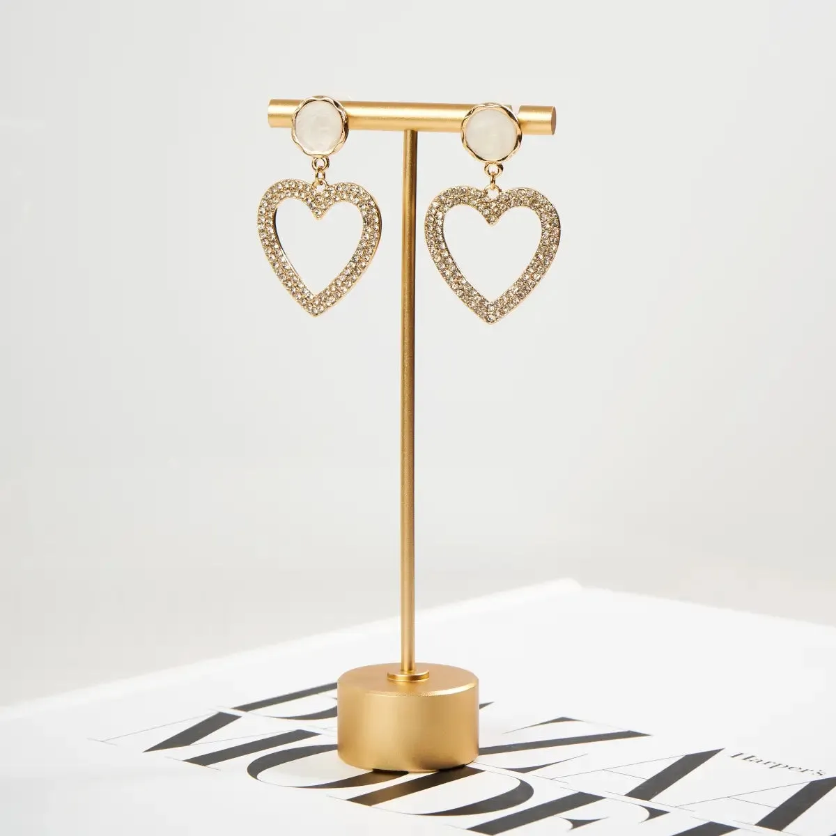 Rhinestone Heart Dangle Earrings