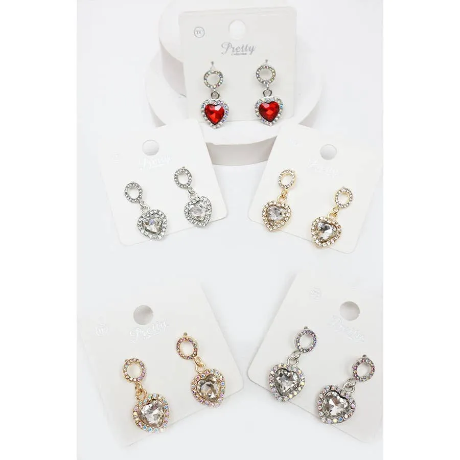 Rhinestone Hearts Drop Earrings