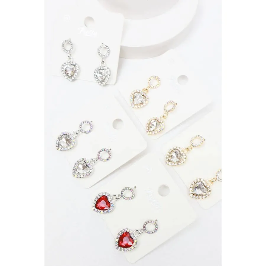 Rhinestone Hearts Drop Earrings