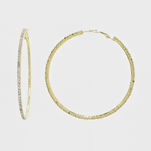Rhinestone Hoop Earrings on Gold | 2.5" | 269222