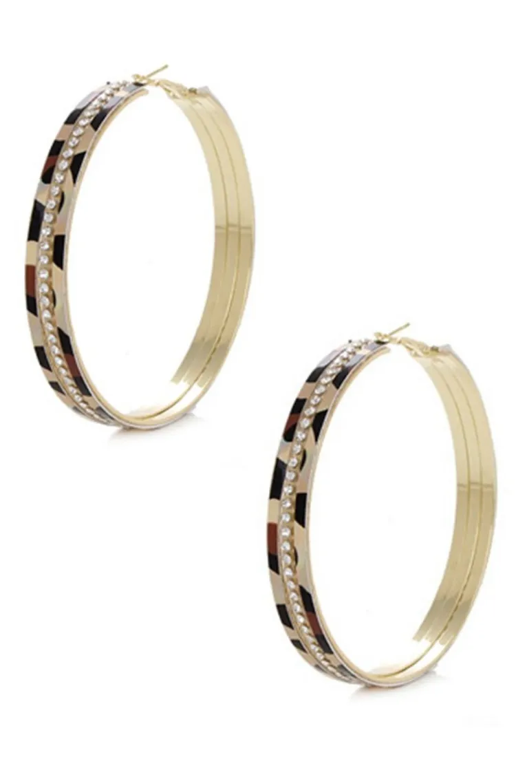 Rhinestone Leopard Hoops
