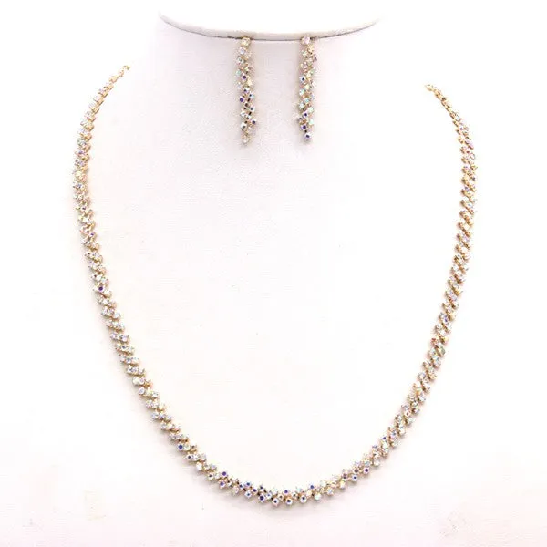 Rhinestone Luxury Necklace Earrings Jewelry Set