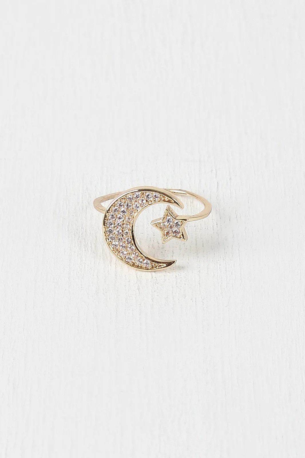 Rhinestone Moon and Star Ring