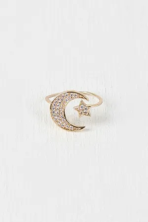 Rhinestone Moon and Star Ring