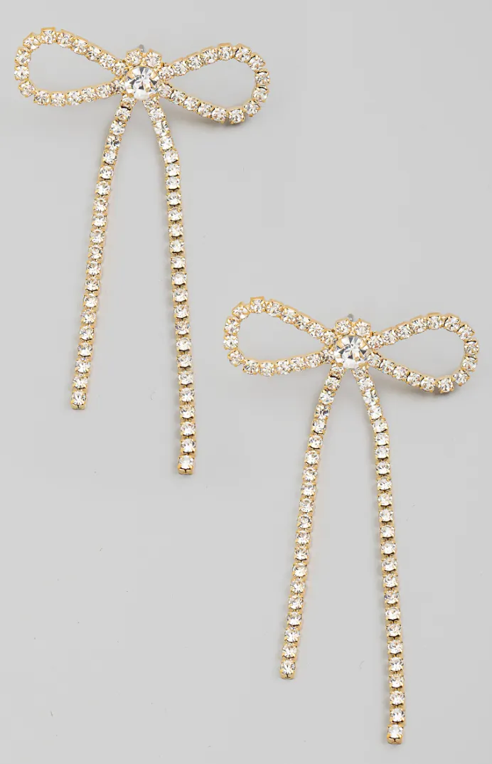 Rhinestone Studded Bow Earrings