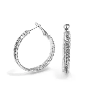 RHODIUM CRYSTAL HOOP EARRINGS #SWKK-11886RHD