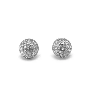 RHODIUM HALF A BALL RHINESTONES CRYSTAL EARRINGS #HNE86557RDCR(GD16/GE16)