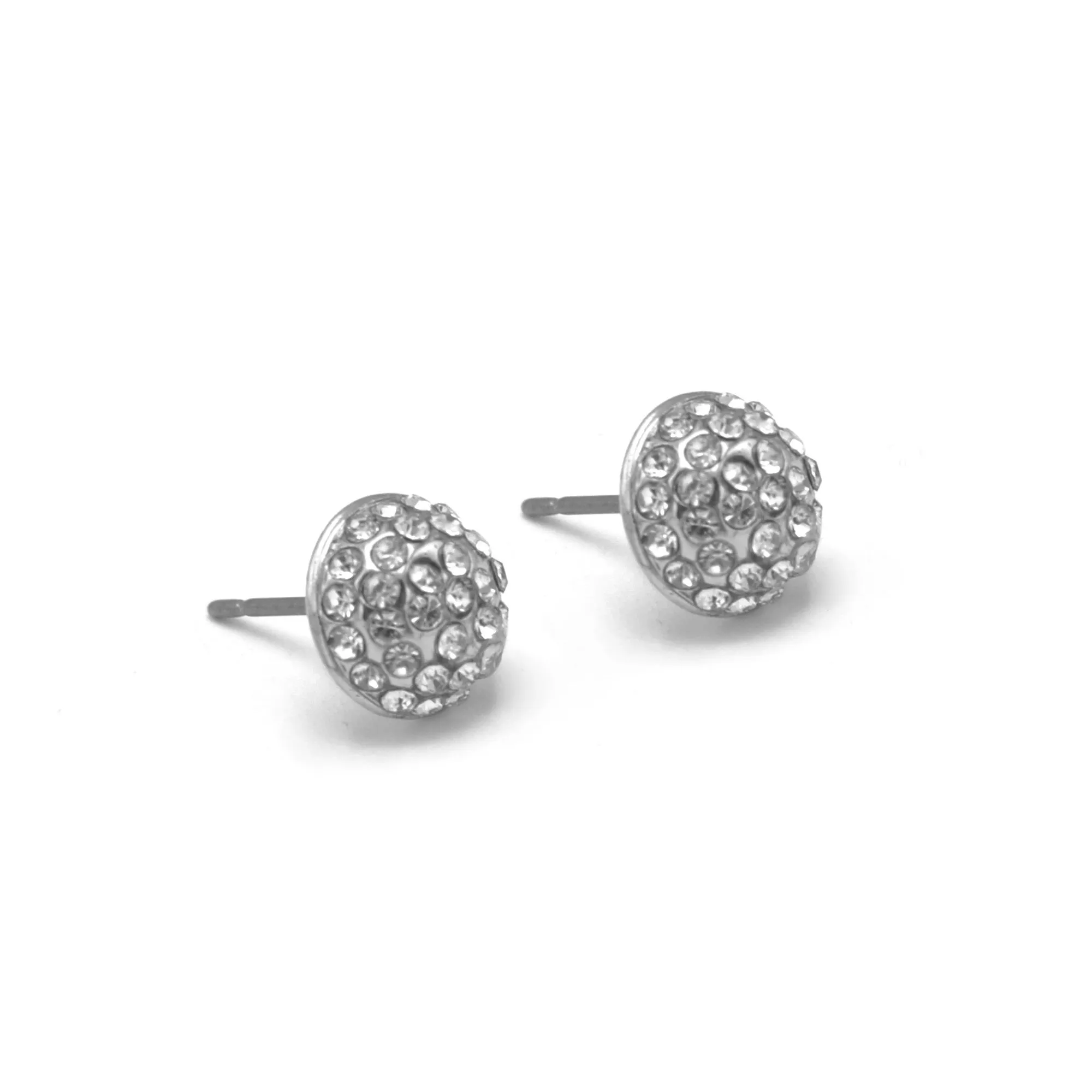 RHODIUM HALF A BALL RHINESTONES CRYSTAL EARRINGS #HNE86557RDCR(GD16/GE16)