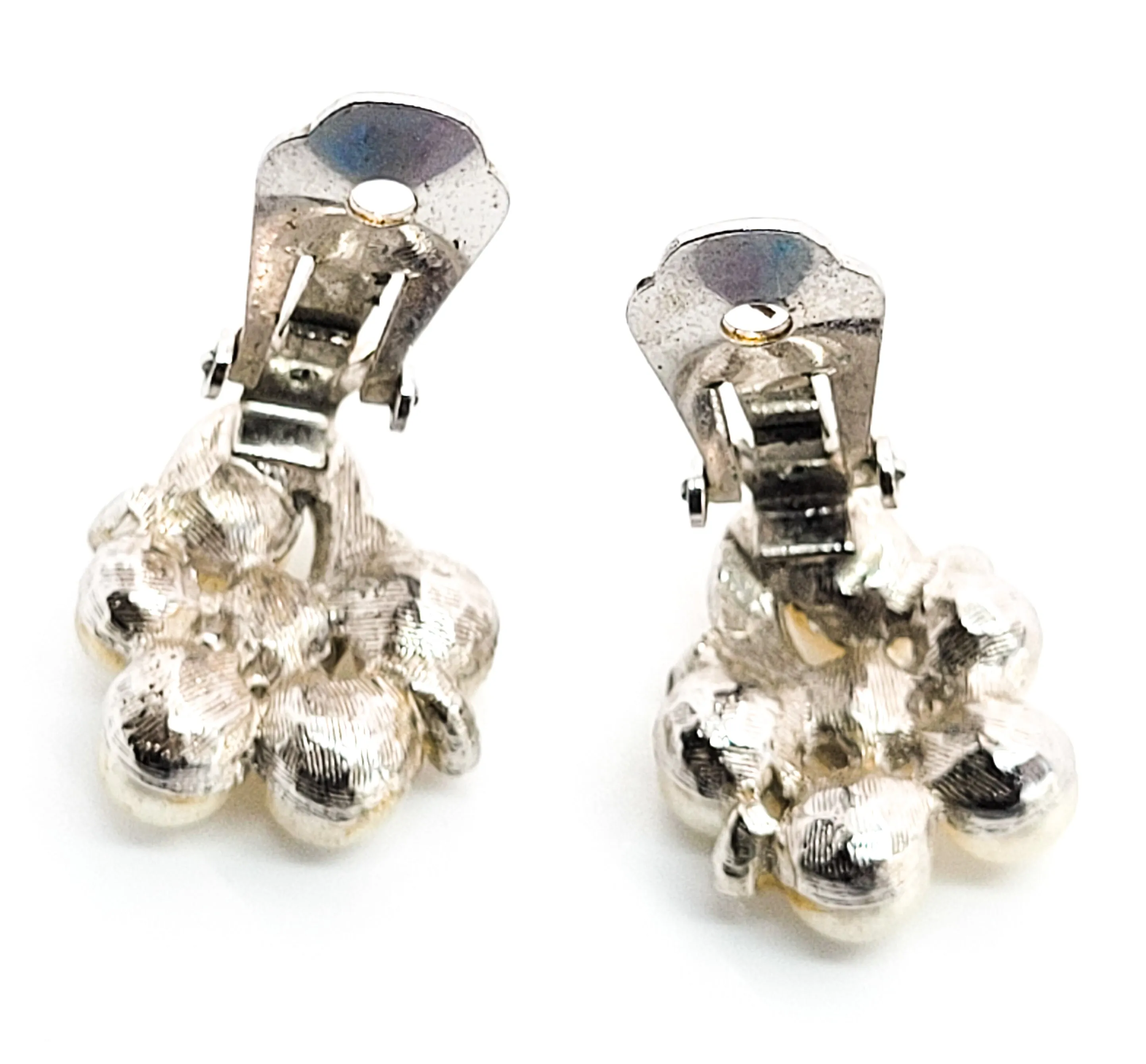Richelieu pearl and pave rhinestone vintage clip on cluster earrings