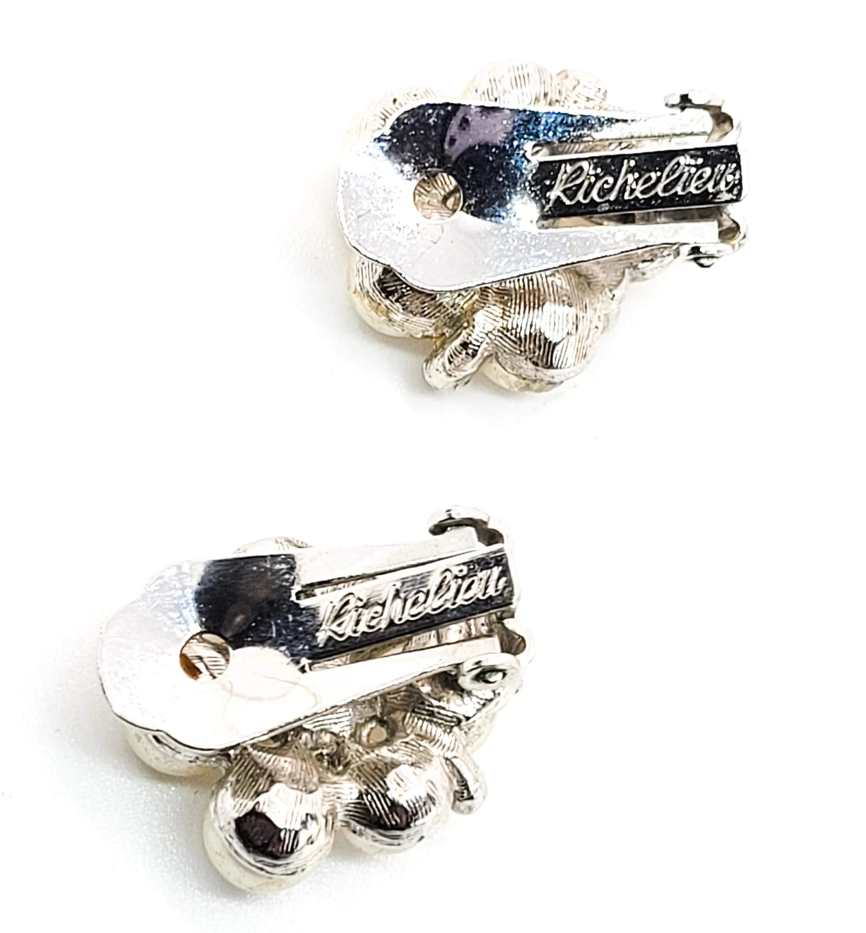 Richelieu pearl and pave rhinestone vintage clip on cluster earrings