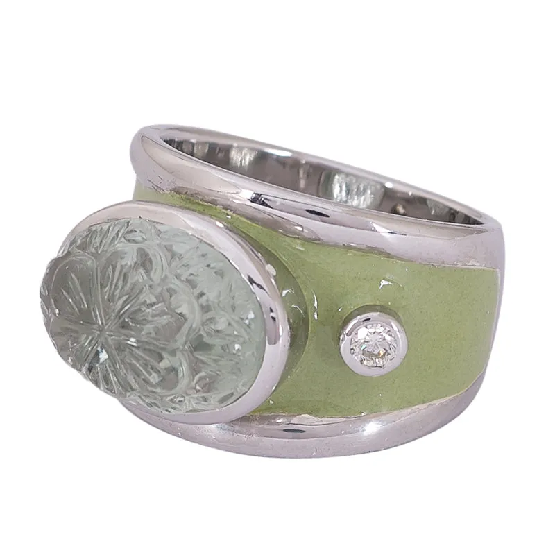 Ring- Green Quartz and Diamond (Enamel)