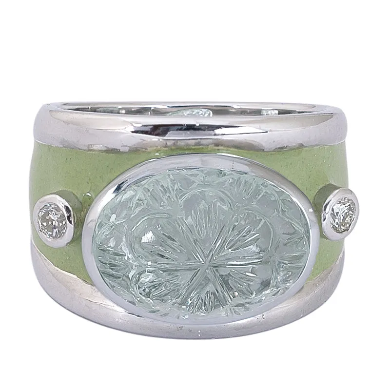 Ring- Green Quartz and Diamond (Enamel)