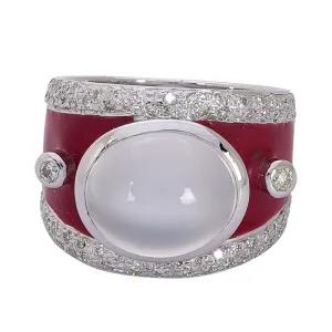 Ring- Moonstone and Diamond (Enamel)