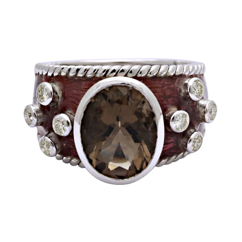 Ring-Smokey Quartz and Diamond (Enamel)
