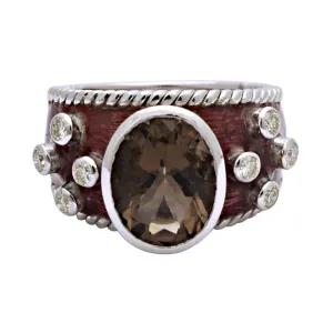 Ring-Smokey Quartz and Diamond (Enamel)