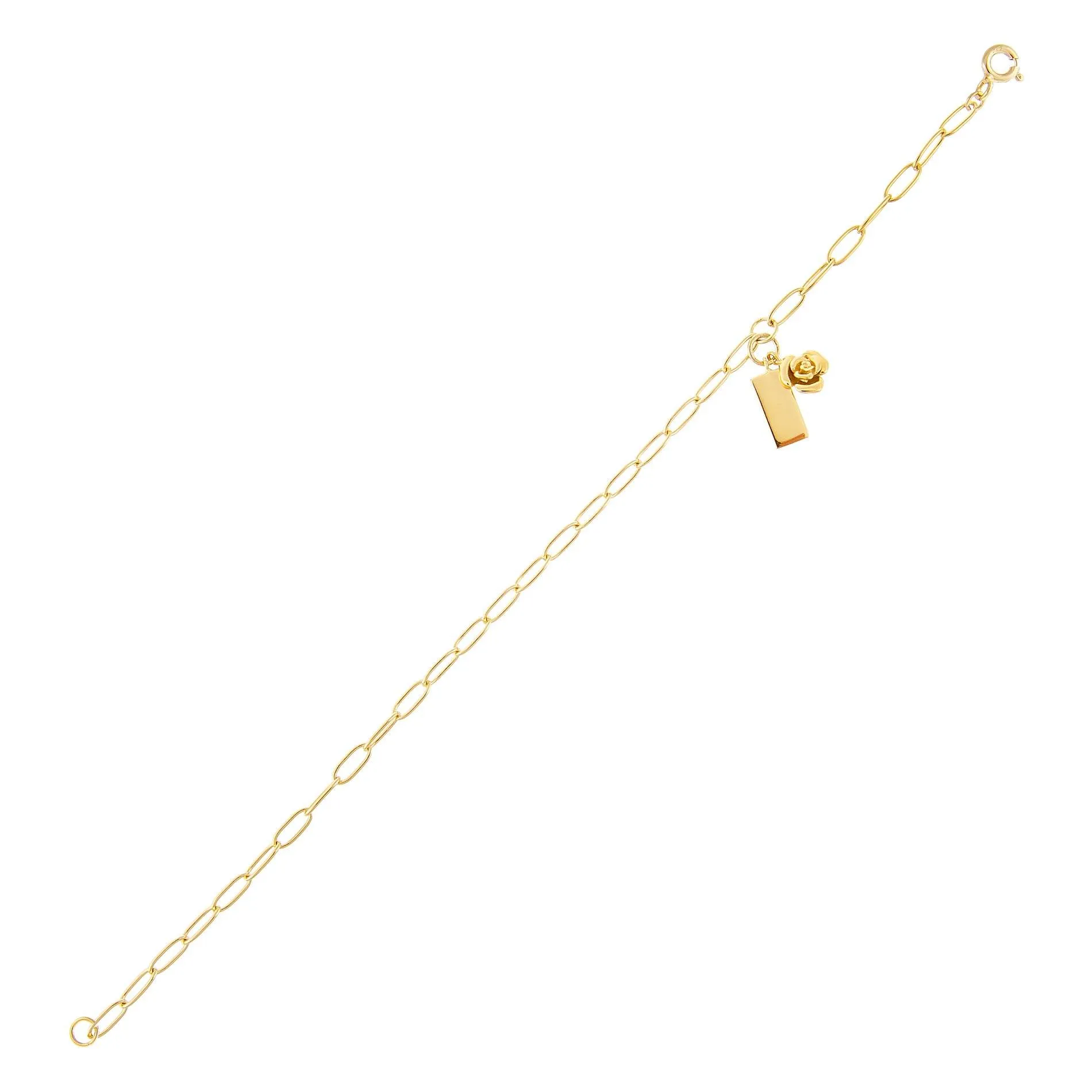 Rose & Dog Tag Link Bracelet