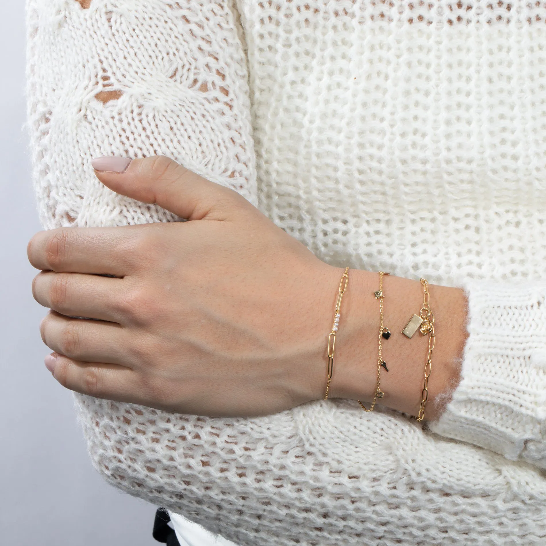 Rose & Dog Tag Link Bracelet
